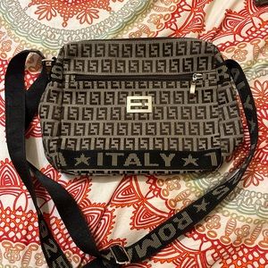 Fendi Baguette Italy Shoulder Bag Brown Canvas